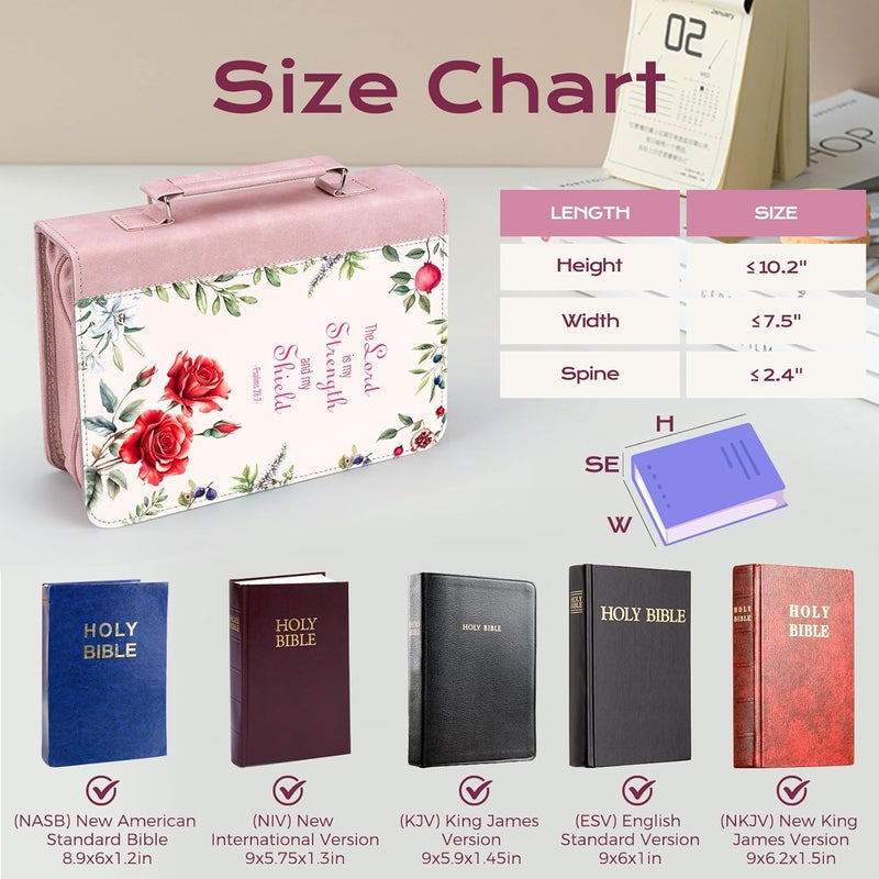 XKDOUS Bible Cover Case for Women, Leather Bible Bags with Study Supplies Large Book Carrying Case Church Book Holder Organizer Christmas Gifts, Pink - Image 4